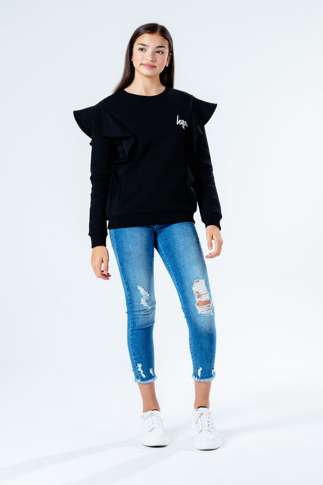 Hype Black Frill Detail Kids Crewneck