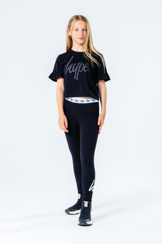 Hype Black Glitter Script Frill Kids T-Shirt