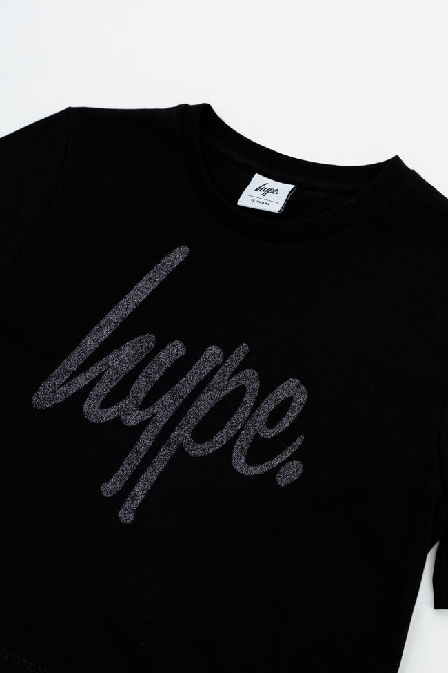 Hype Black Glitter Script Frill Kids T-Shirt