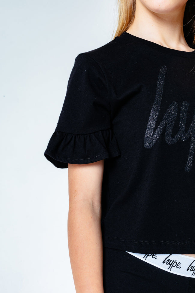 Hype Black Glitter Script Frill Kids T-Shirt