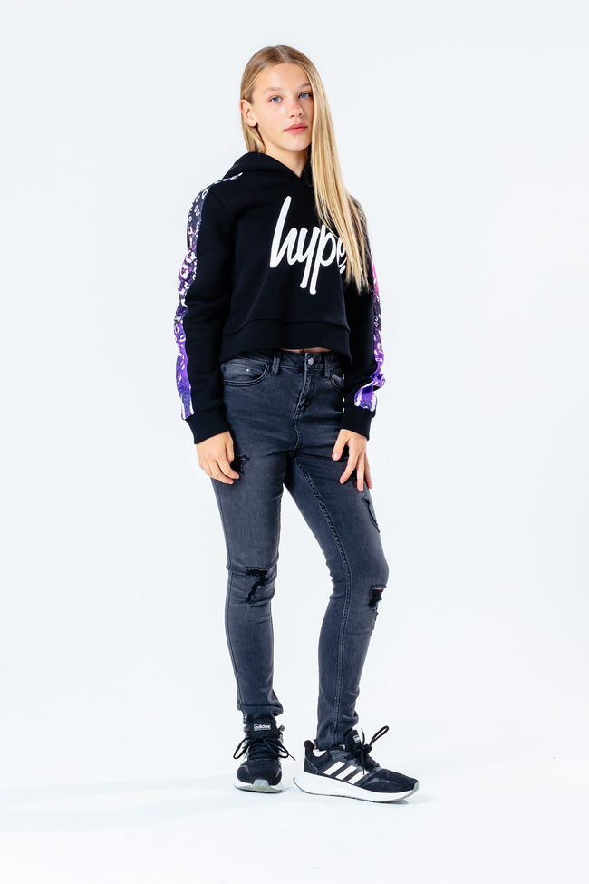 Hype Pink & Purple Animal Panel Kids Crop Pullover Hoodie