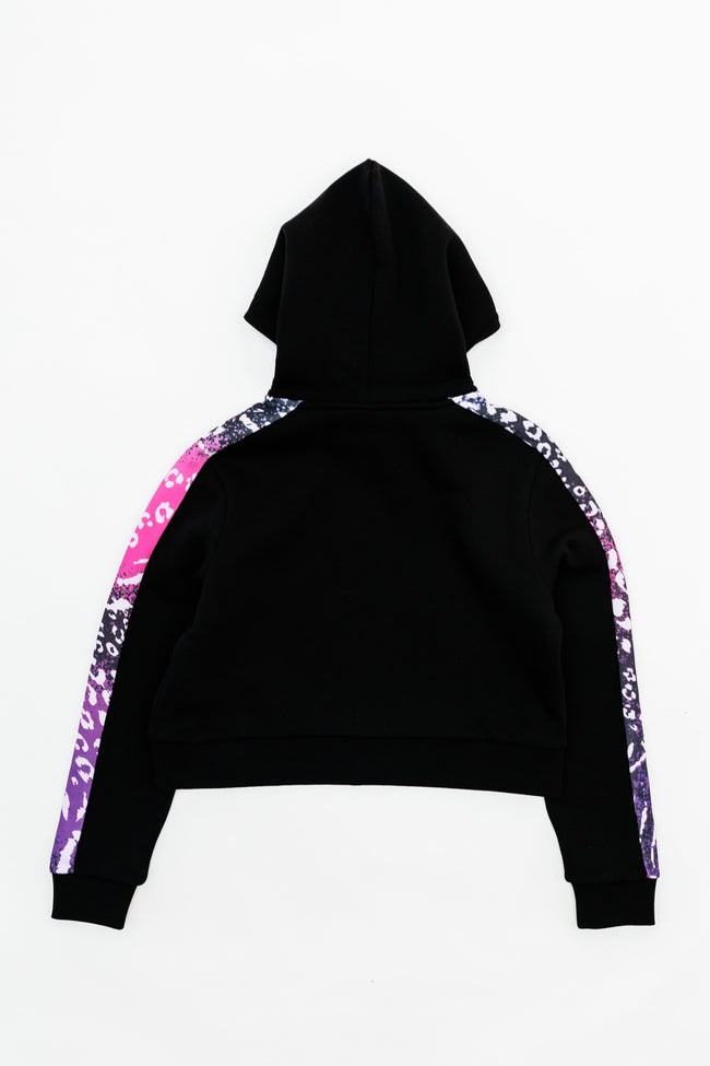 Hype Pink & Purple Animal Panel Kids Crop Pullover Hoodie