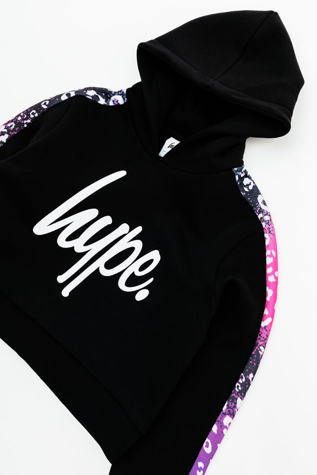 Hype Pink & Purple Animal Panel Kids Crop Pullover Hoodie