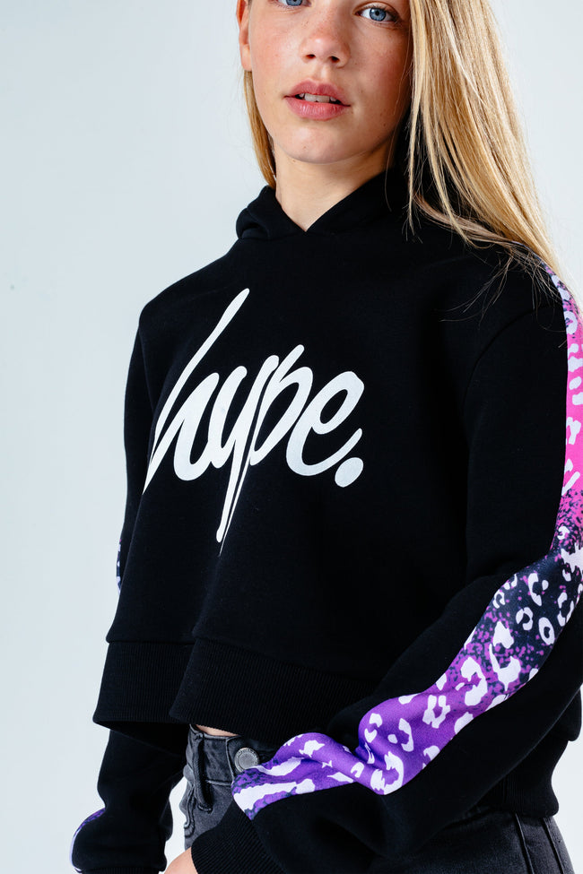 Hype Pink & Purple Animal Panel Kids Crop Pullover Hoodie