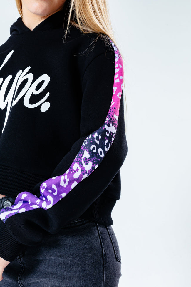 Hype Pink & Purple Animal Panel Kids Crop Pullover Hoodie