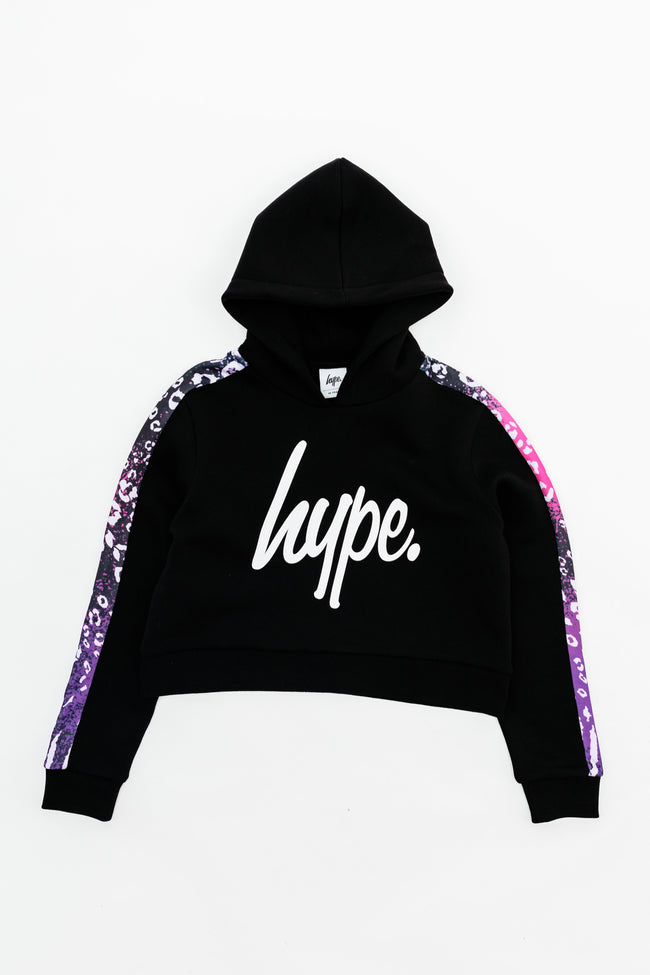 Hype Pink & Purple Animal Panel Kids Crop Pullover Hoodie