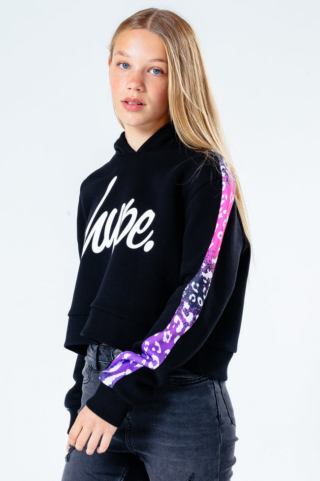 HYPE PINK & PURPLE ANIMAL PANEL GIRLS CROP PULLOVER HOODIE