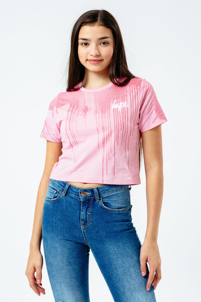 HYPE PINK GLITTER GIRLS CROP T-SHIRT