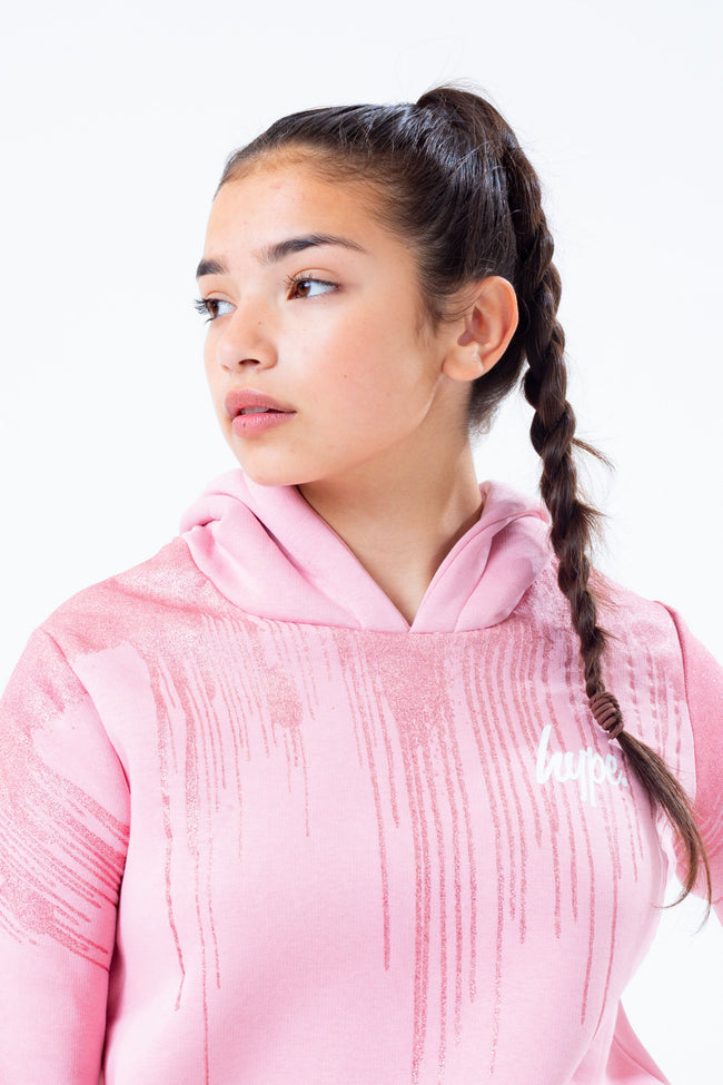 HYPE PINK GLITTER DRIP SCRIPT KIDS PULLOVER HOODIE