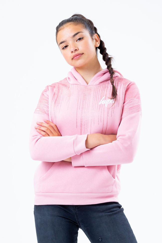 HYPE PINK GLITTER DRIP SCRIPT KIDS PULLOVER HOODIE