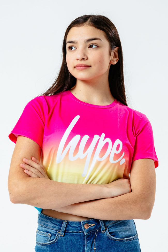 HYPE RAINBOW FADE KIDS CROP T-SHIRT