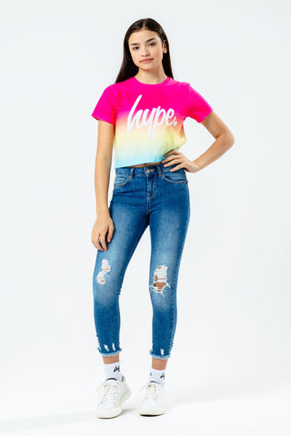 HYPE RAINBOW FADE KIDS CROP T-SHIRT