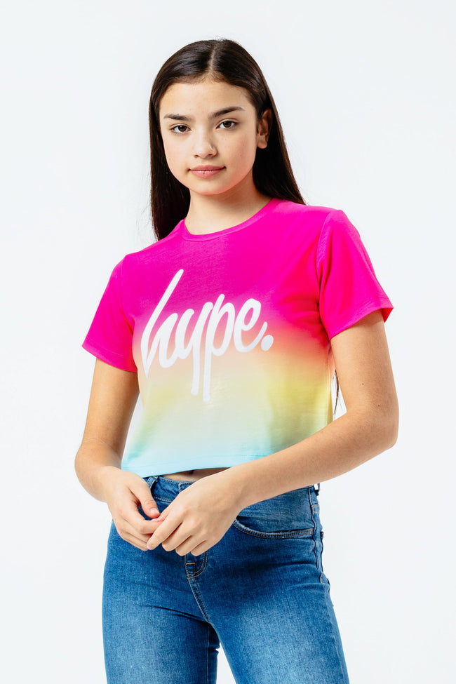 HYPE RAINBOW FADE KIDS CROP T-SHIRT