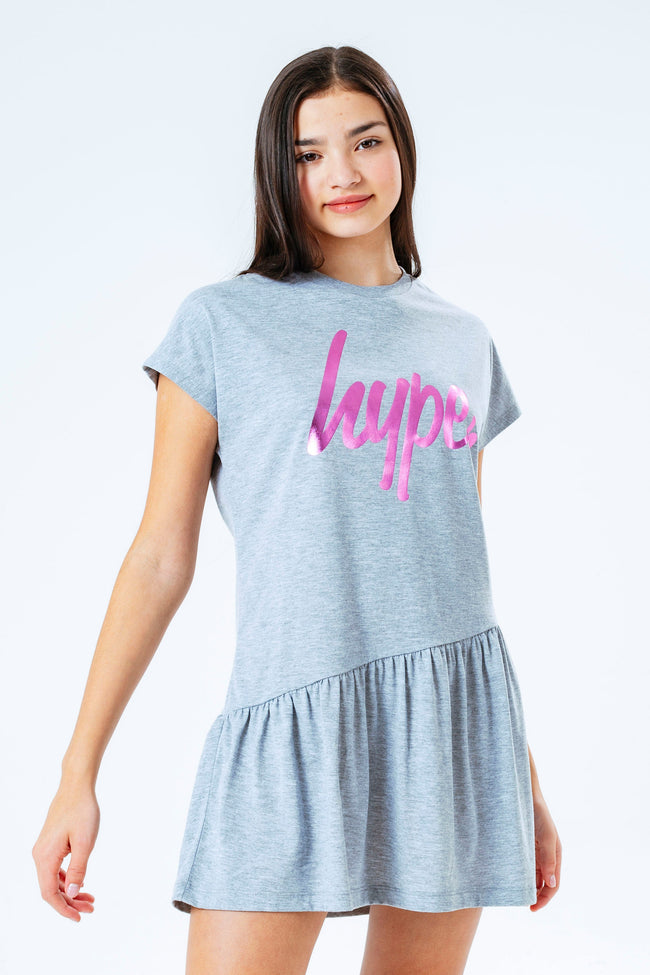 HYPE PINK HOLO SCRIPT FRILL HEM GIRLS DRESS