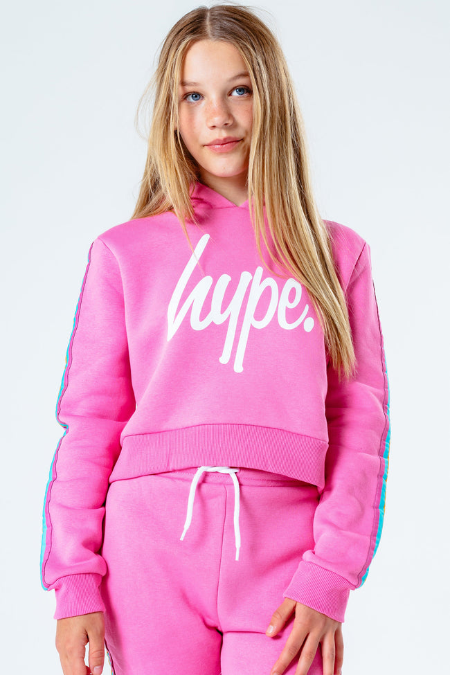 HYPE PINK RAINBOW TAPED GIRLS CROP PULLOVER HOODIE