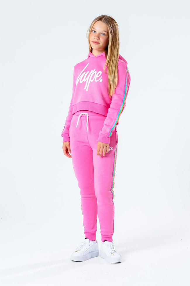 HYPE PINK RAINBOW TAPED GIRLS CROP PULLOVER HOODIE