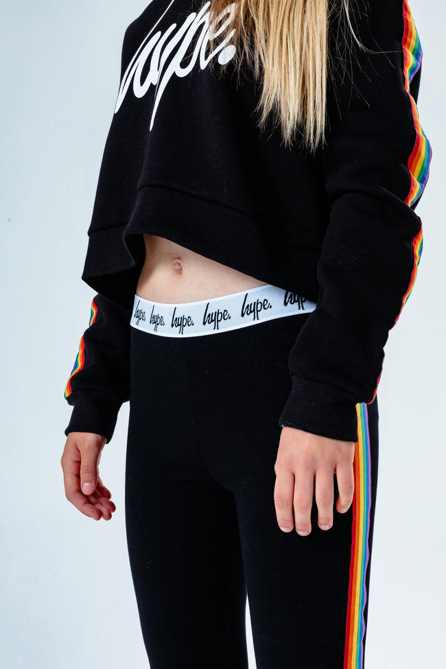 HYPE BLACK RAINBOW TAPED KIDS LEGGINGS