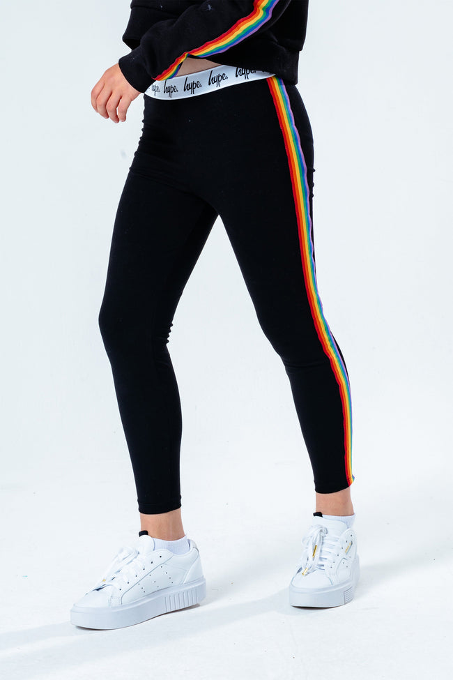 HYPE BLACK RAINBOW TAPED KIDS LEGGINGS