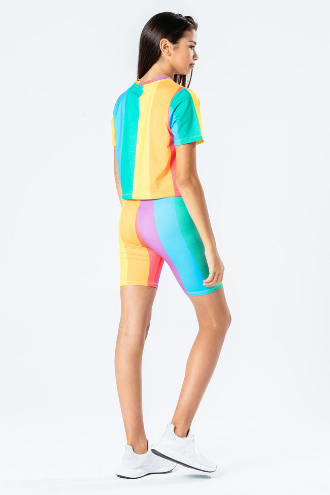 HYPE RAINBOW STRIPE GIRLS CROP T-SHIRT