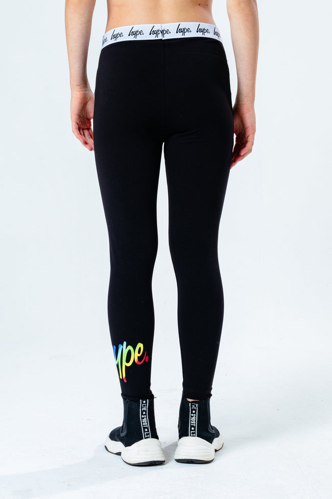 HYPE BLACK RAINBOW HOLO SCRIPT KIDS LEGGINGS