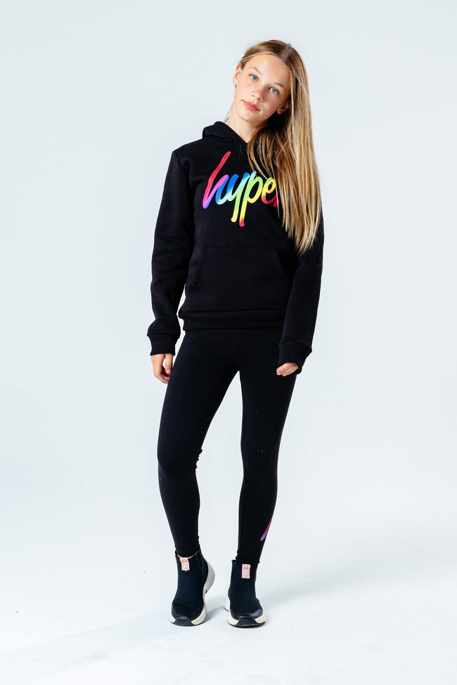 HYPE BLACK RAINBOW HOLO SCRIPT KIDS LEGGINGS