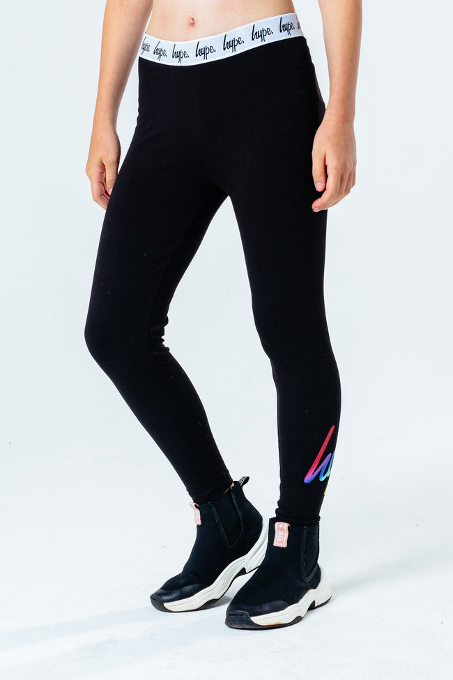 HYPE BLACK RAINBOW HOLO SCRIPT KIDS LEGGINGS