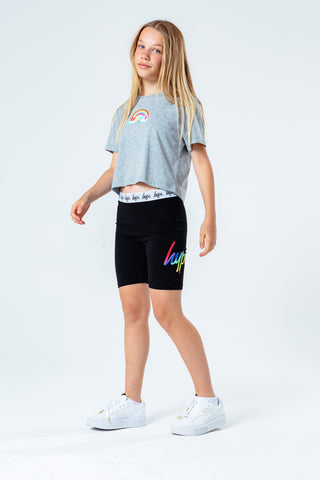 Hype Black Rainbow Holo Script Kids Cycling Shorts