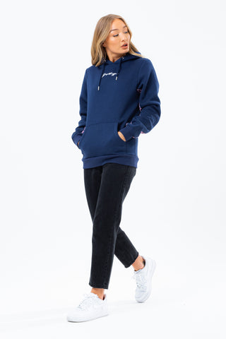 HYPE NAVY LEOPARD PANEL WOMEN'S PULLOVER HOODIE