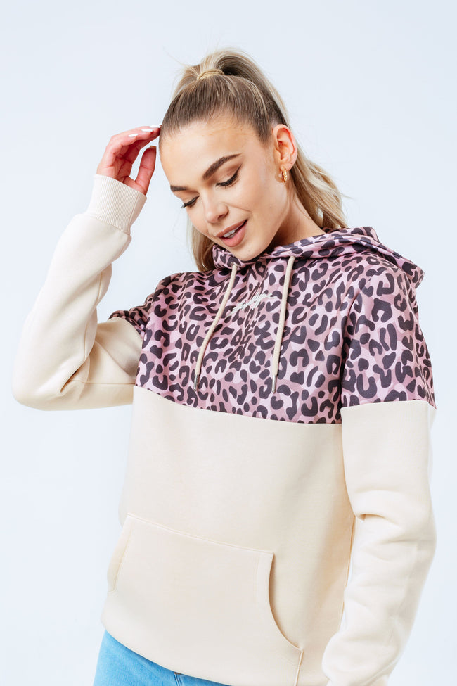 HYPE NEUTRAL LEOPARD PANEL WOMEN'S PULLOVER HOODIE