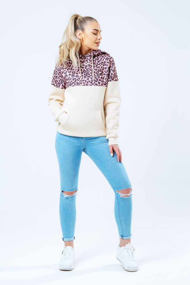 HYPE NEUTRAL LEOPARD PANEL WOMEN'S PULLOVER HOODIE