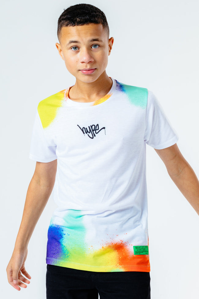 HYPE WHITE RAINBOW GRAFFITI SPRAY KIDS T-SHIRT