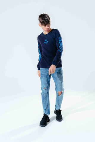 HYPE NAVY GRAFFITI SCRIPT KIDS L/S T-SHIRT