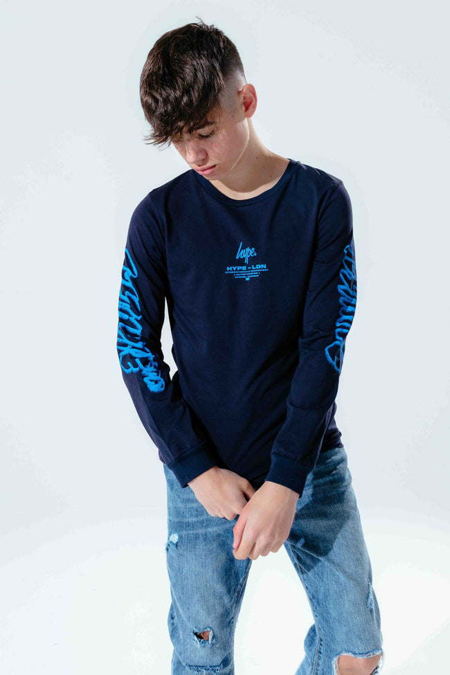 HYPE NAVY GRAFFITI SCRIPT KIDS L/S T-SHIRT