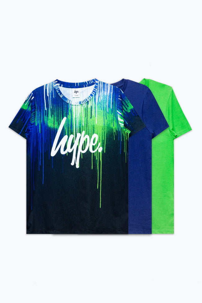 HYPE THREE PACK NAVY/GREEN/DRIP KIDS T-SHIRT