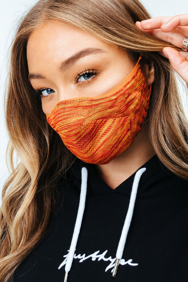 HYPE ADULT ORANGE & YELLOW MELANGE KNIT FACE MASK