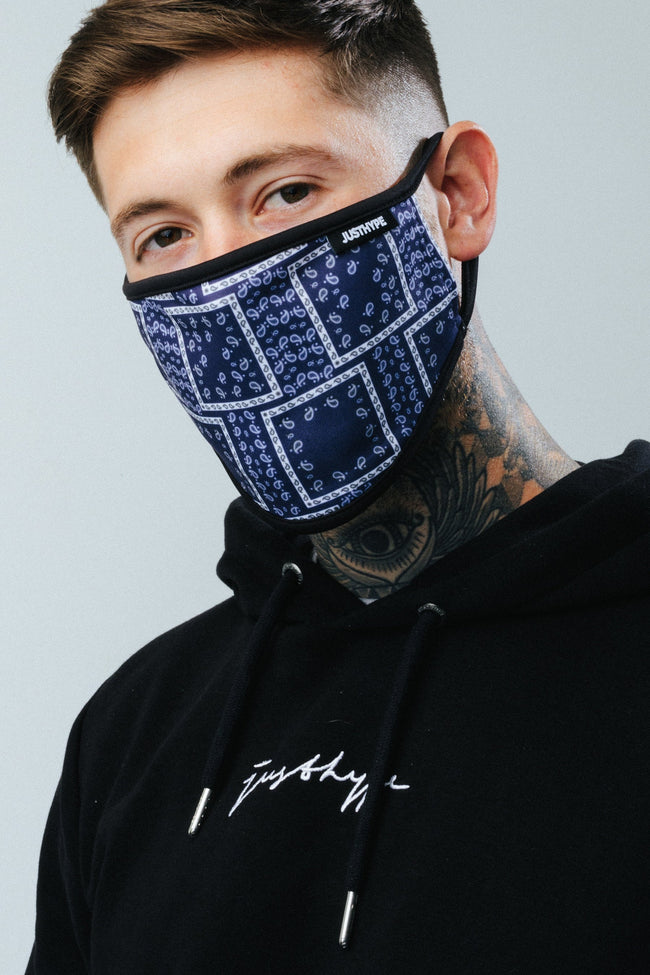 HYPE ADULT BLUE BANDANA SQUARES FACE MASK