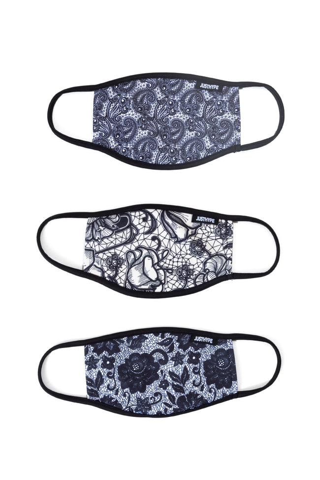 HYPE 3X ADULT WIDE FLORAL LACE FACE MASK SET