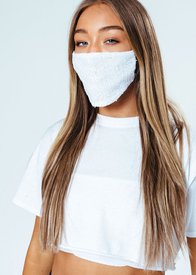 Hype Adult White Sequin Face Mask