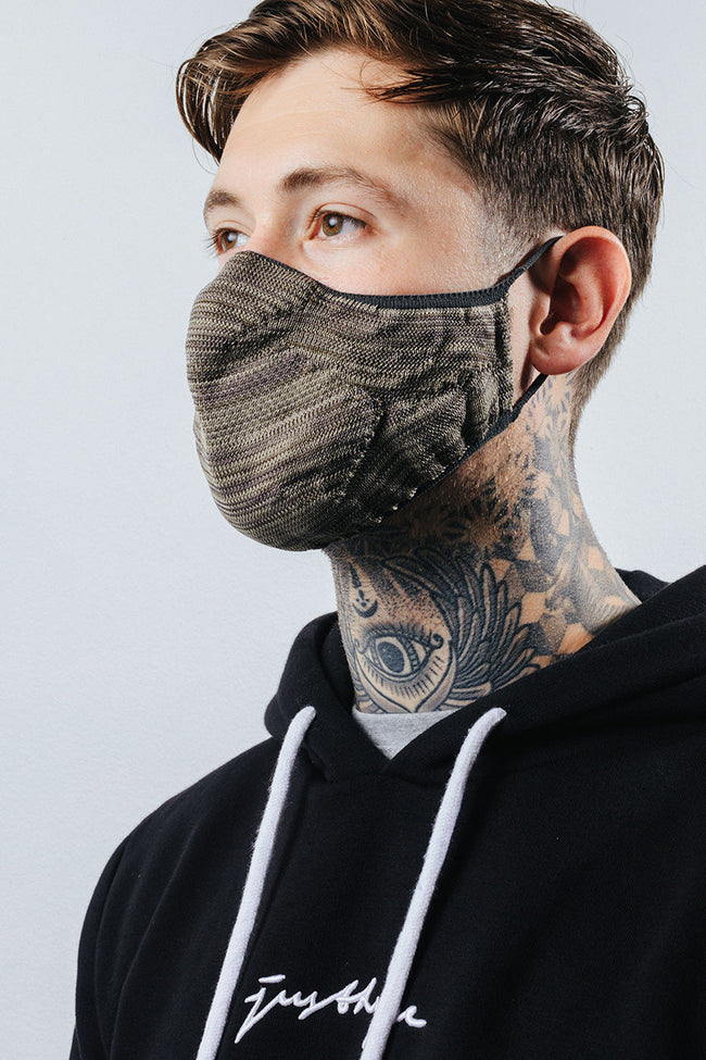 HYPE ADULT KHAKI MELANGE KNIT FACE MASK