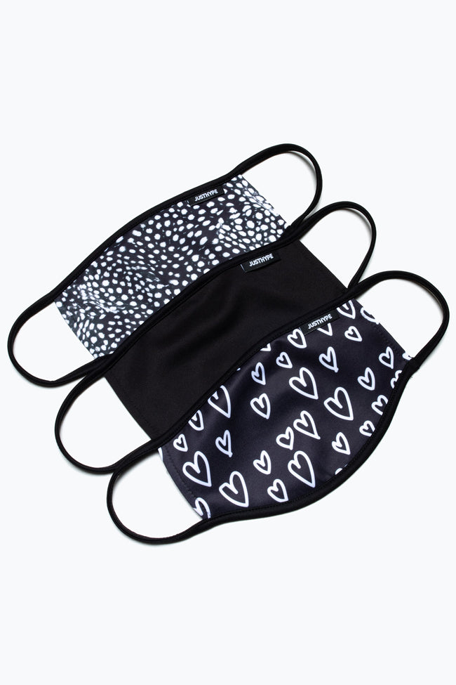 HYPE 3X ADULT MONO HEART POLKA DOT FACE MASK SET