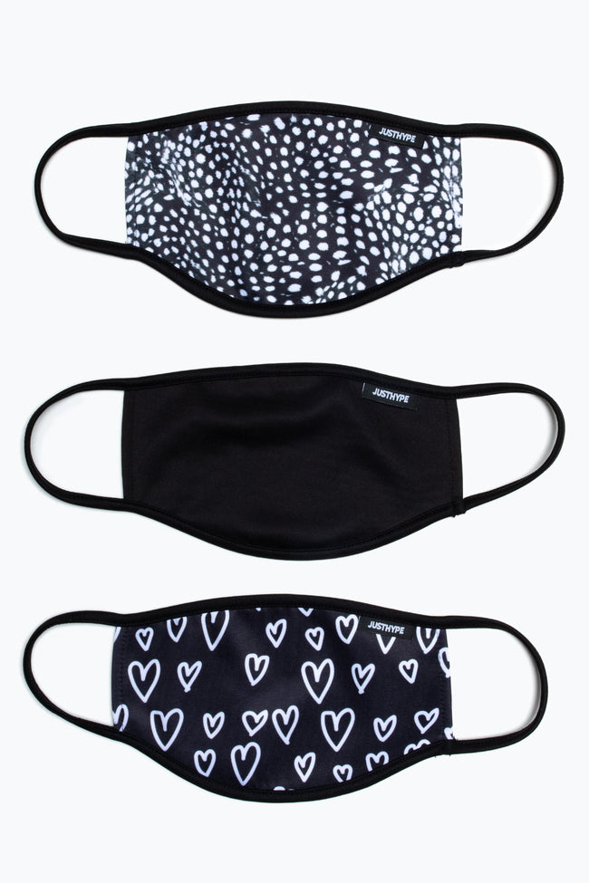 HYPE 3X ADULT MONO HEART POLKA DOT FACE MASK SET