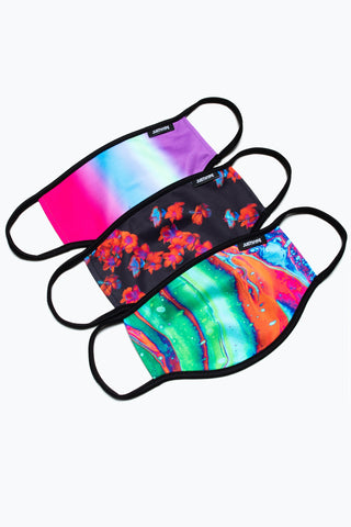 Hype 3X Adult Mix Neon Floral Marble Face Mask Set