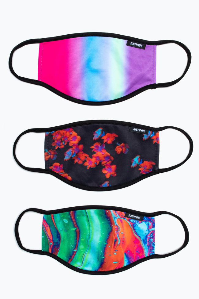 HYPE 3X ADULT MIX NEON FLORAL MARBLE FACE MASK SET