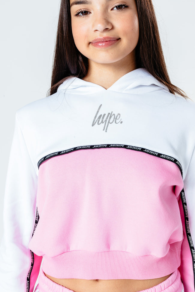 HYPE CONTRAST PANEL KIDS CROP PULLOVER HOODIE