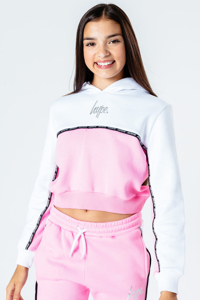 HYPE CONTRAST PANEL KIDS CROP PULLOVER HOODIE