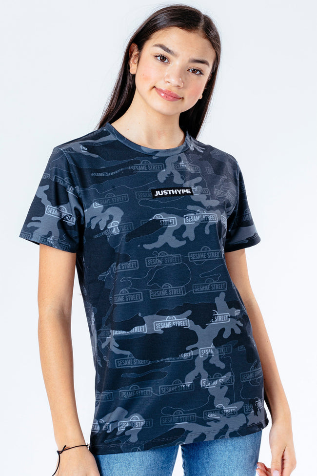 Hype X Sesame Street Grey Camo Repeat Logo Kids T-Shirt