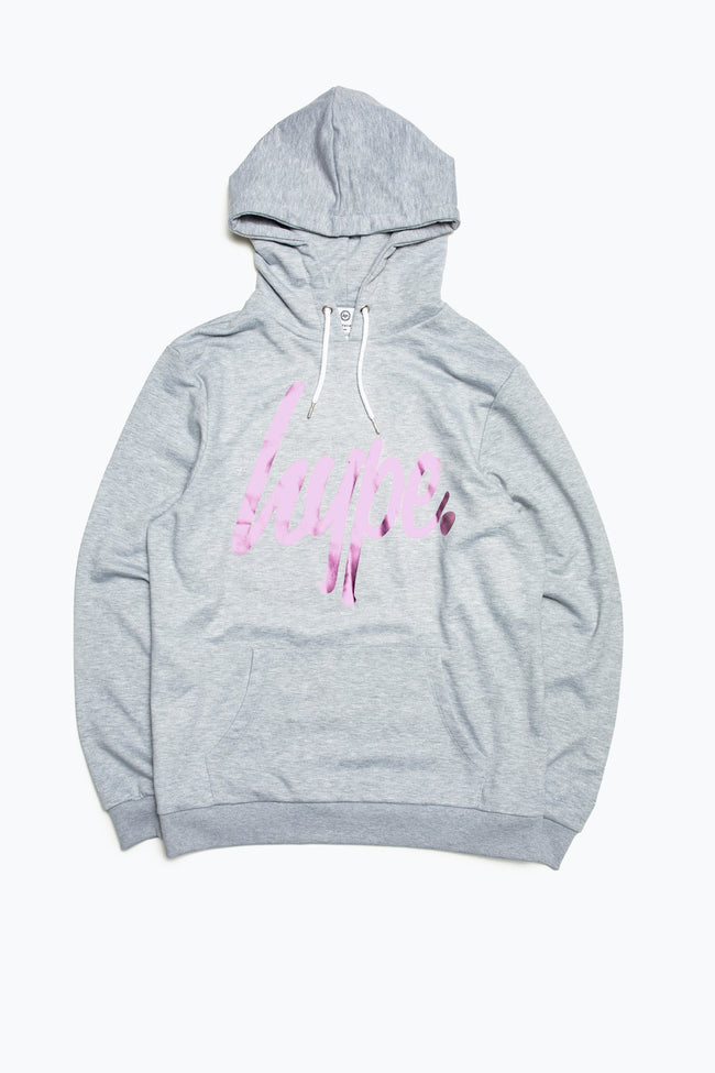 HYPE GREY PINK FOIL SCRIPT WOMEN'S PULLOVER HOODIE