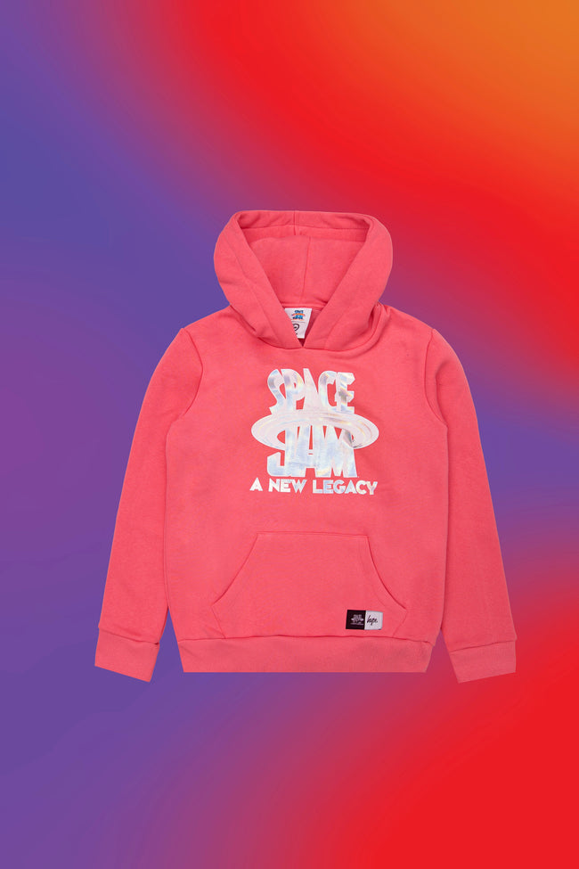 SPACE JAM X HYPE. PINK HOLOGRAPHIC GIRLS PULLOVER HOODIE