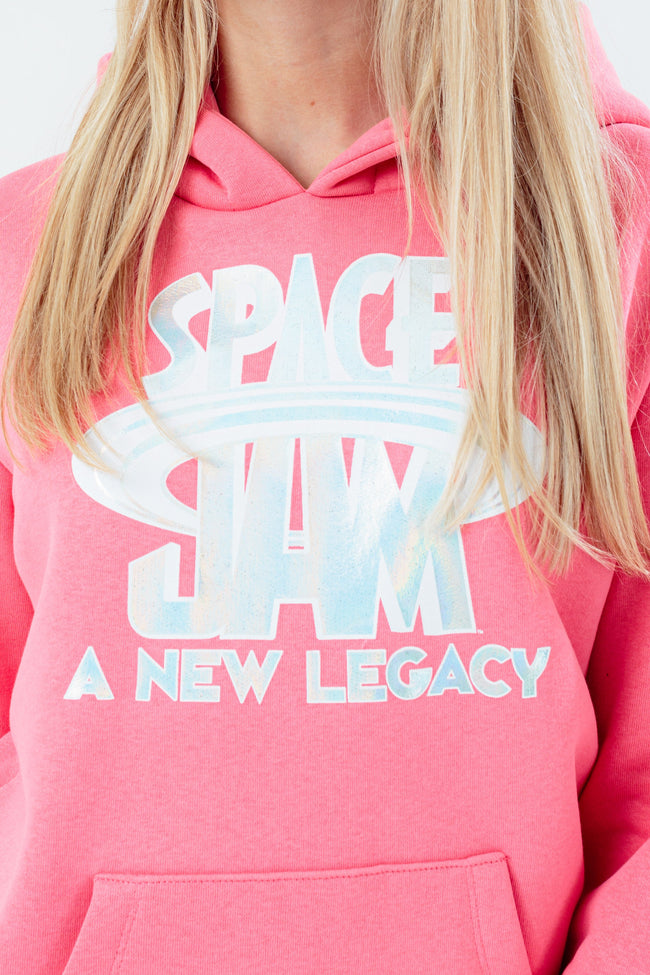 SPACE JAM X HYPE. PINK HOLOGRAPHIC GIRLS PULLOVER HOODIE