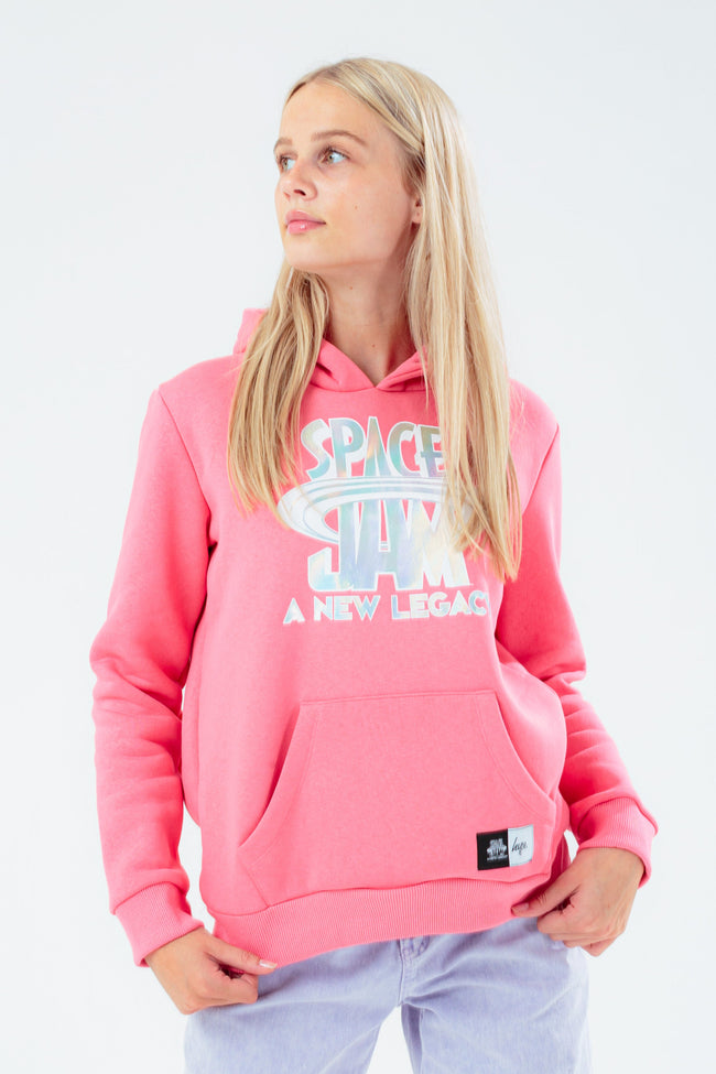 SPACE JAM X HYPE. PINK HOLOGRAPHIC GIRLS PULLOVER HOODIE